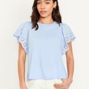 NWT Eyelet Flutter Sleeved Crew Neck Tee, Size 3X